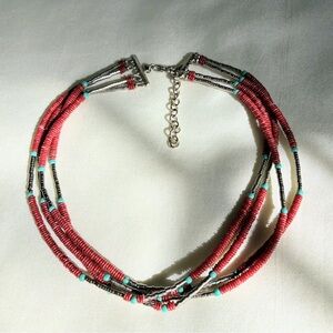 Vintage Monet Multi-Strand Choker Necklace - Faux Coral and Turquoise